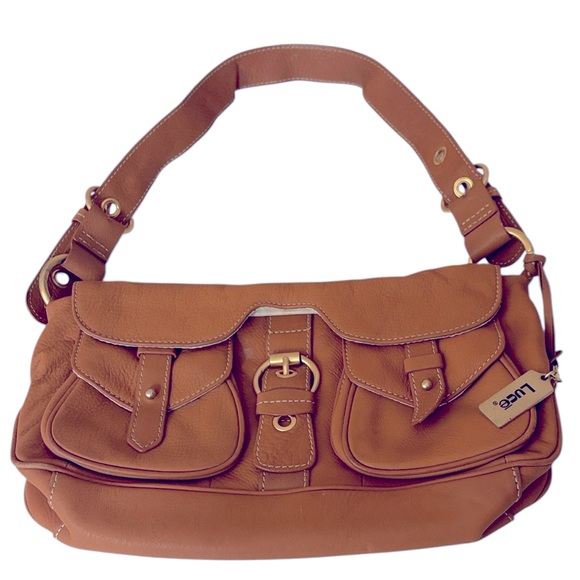 Luce Handbags - Luce leather hobo handbag, front pockets , back zip pouch, tan color